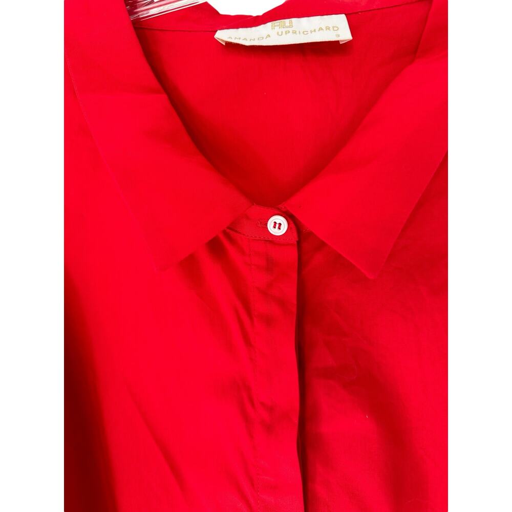 Amanda‎ Uprichard Red Collared Cutot Shoulder Basic Button Up Blouse Size Small - Picture 6 of 13